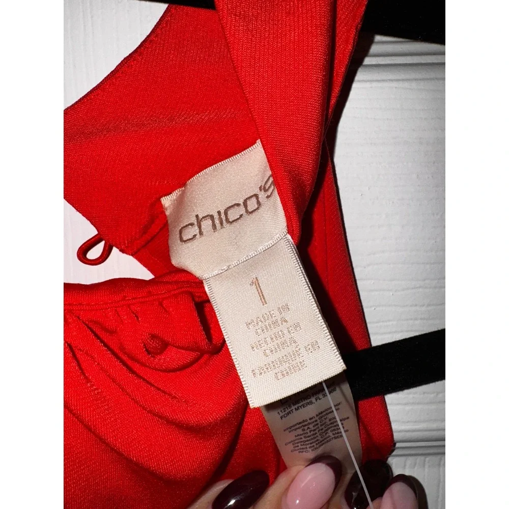 Chico's Red Halter Neck Overlay‎ Jumpsuit Wide Leg Size 1 NWT - Picture 4 of 11